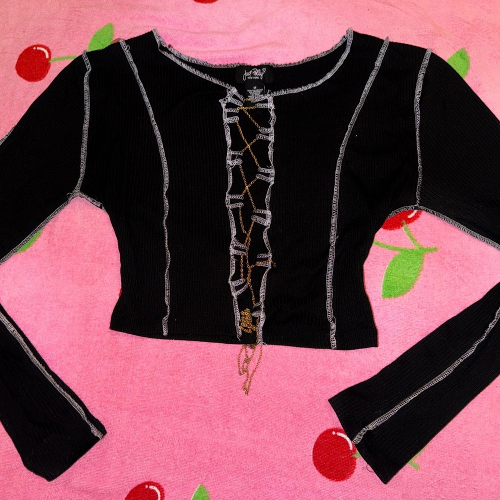 Chic Black Lace-Up Long Sleeve Top